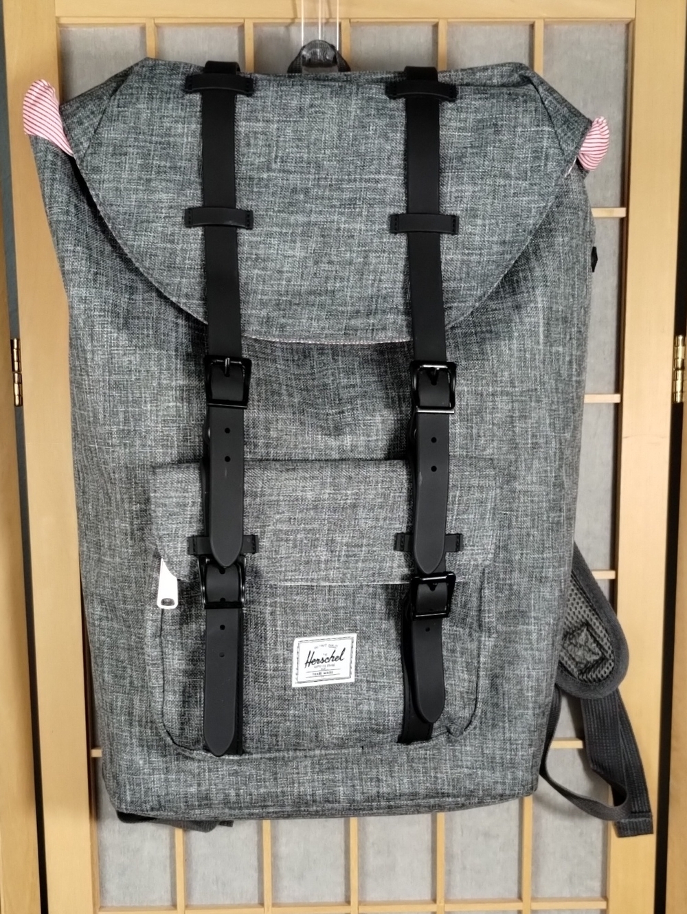 Herschel Supply Company Retreat Grey Canvas Roll-Top Backpack with Black Straps